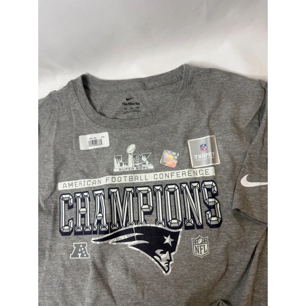 Nike New England Patriots AFC Champions Super Bowl LIII Gray T-Shirt Mens XXL